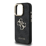 Guess PU 4G Metal Logo Stand Camera Frame Zadní Kryt pro iPhone 15 Pro Max Black