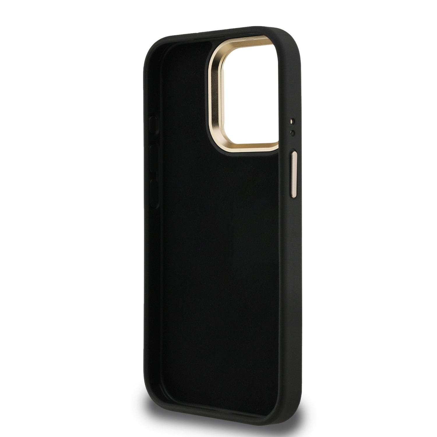 Guess PU 4G Metal Logo Stand Camera Frame Zadní Kryt pro iPhone 15 Pro Max Black