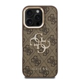 Guess PU 4G Metal Logo Stand Camera Frame Zadní Kryt pro iPhone 16 Pro Brown