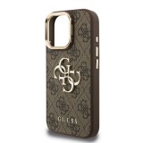 Guess PU 4G Metal Logo Stand Camera Frame Zadní Kryt pro iPhone 16 Pro Brown
