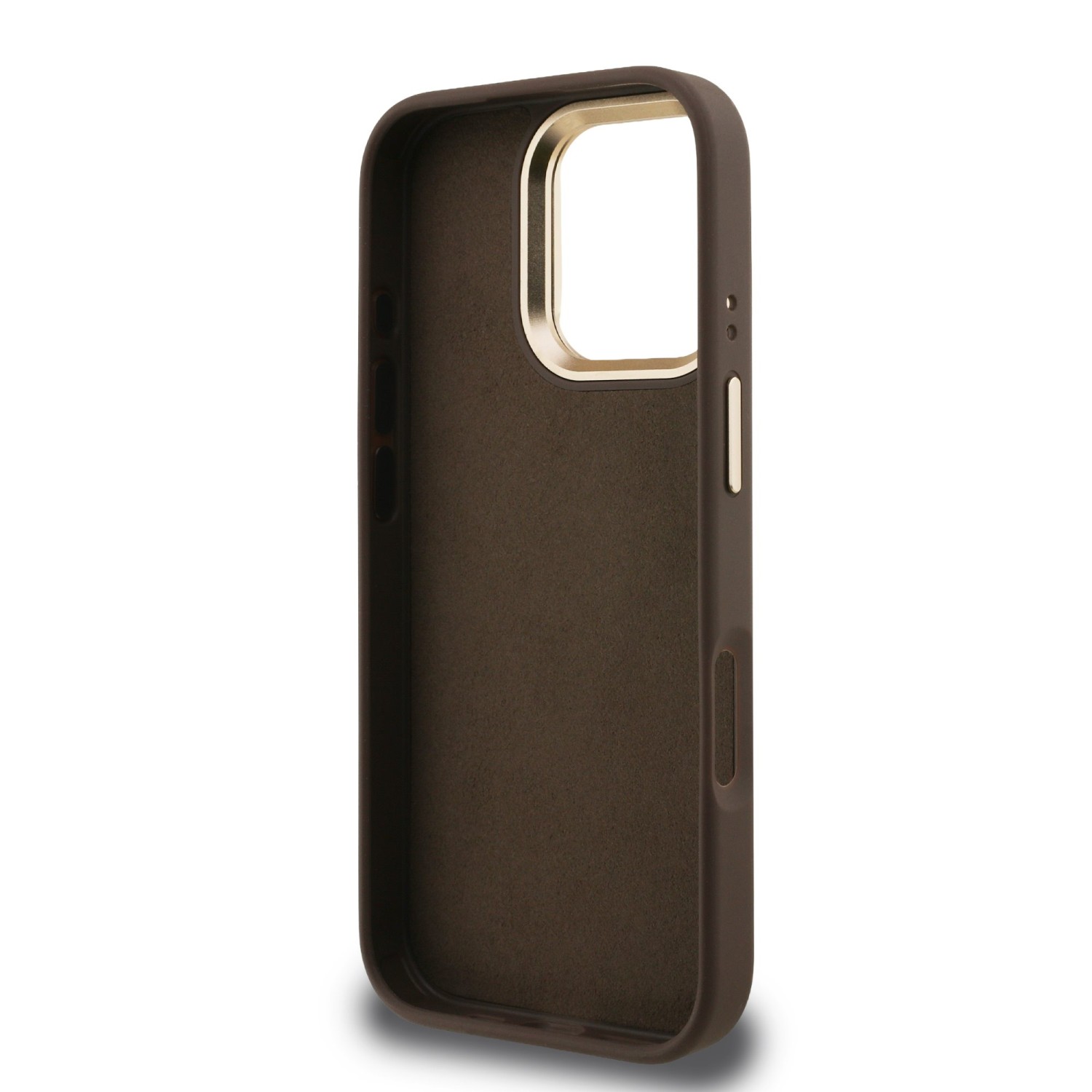 Guess PU 4G Metal Logo Stand Camera Frame Zadní Kryt pro iPhone 16 Pro Brown