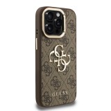 Guess PU 4G Metal Logo Stand Camera Frame Zadní Kryt pro iPhone 15 Pro Max Brown