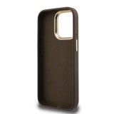 Guess PU 4G Metal Logo Stand Camera Frame Zadní Kryt pro iPhone 15 Pro Max Brown