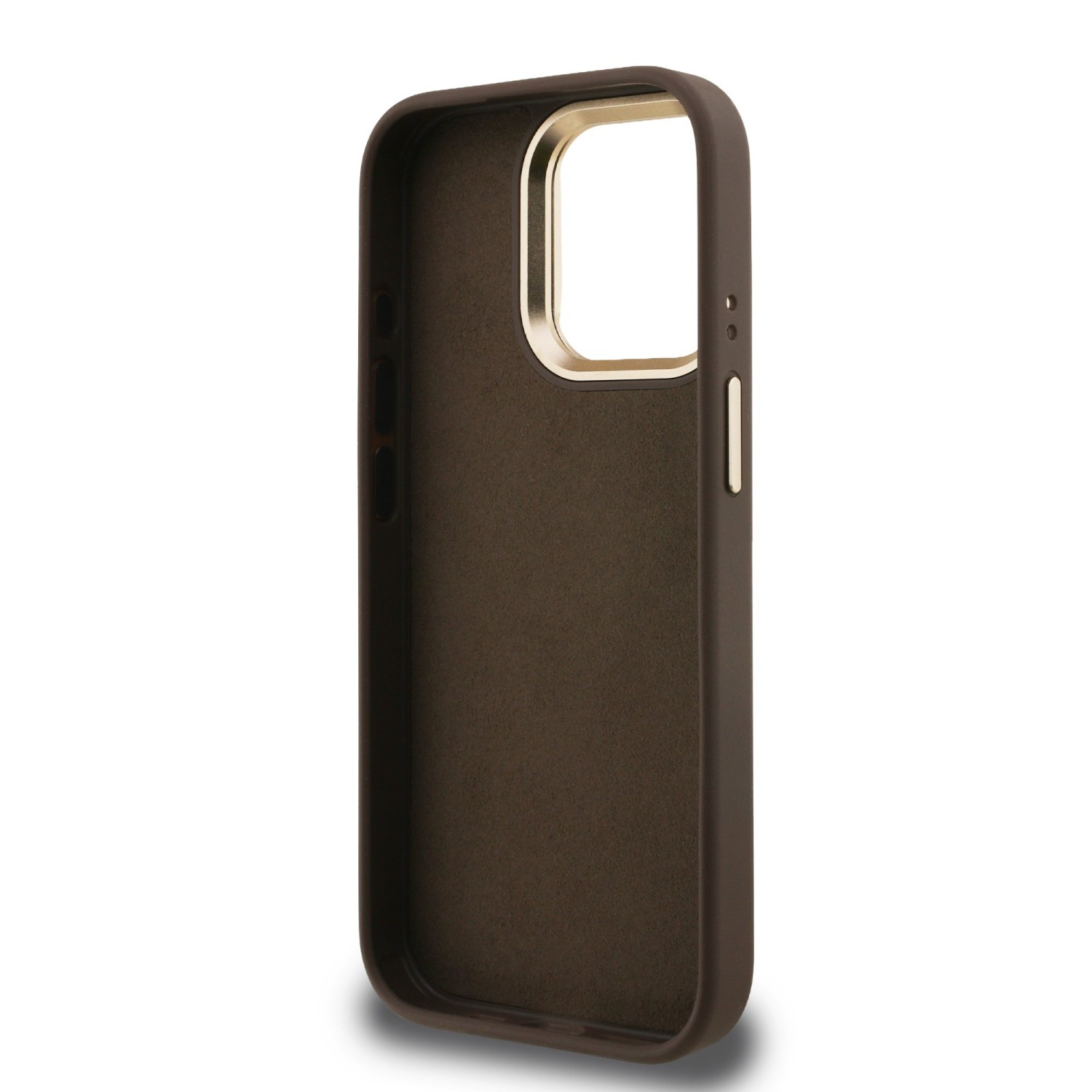 Guess PU 4G Metal Logo Stand Camera Frame Zadní Kryt pro iPhone 15 Pro Max Brown