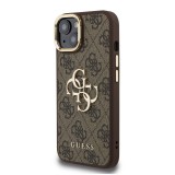 Guess PU 4G Metal Logo Stand Camera Frame Zadní Kryt pro iPhone 13 Brown