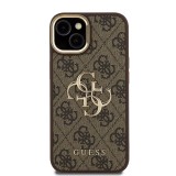 Guess PU 4G Metal Logo Stand Camera Frame Zadní Kryt pro iPhone 13 Brown
