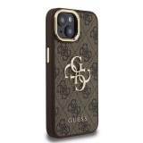Guess PU 4G Metal Logo Stand Camera Frame Zadní Kryt pro iPhone 13 Brown