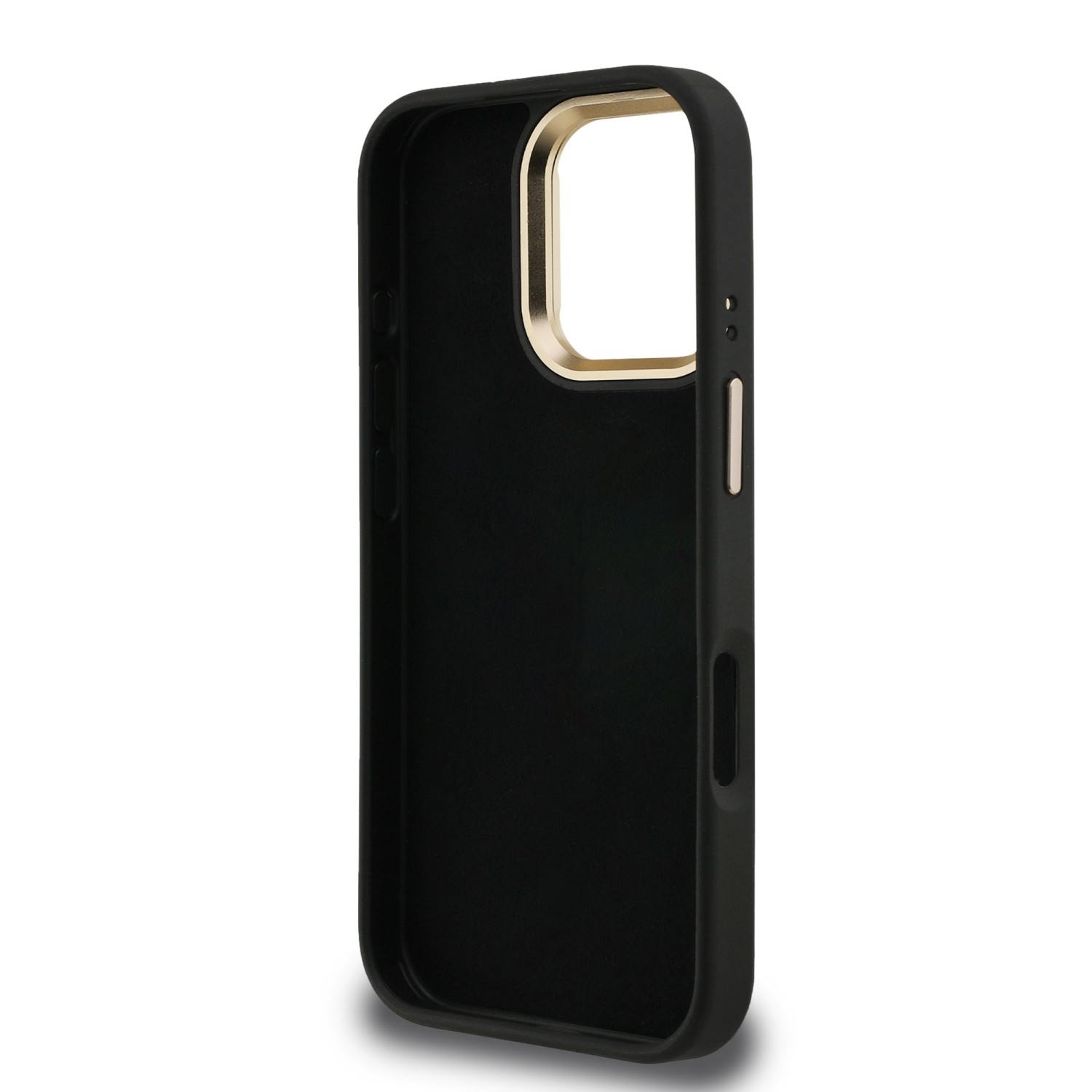 Guess PU 4G Metal Logo Stand Camera Frame Zadní Kryt pro iPhone 16 Pro Max Black