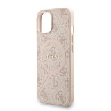 Guess PU Leather 4G Colored Ring Strap MagSafe Zadní Kryt pro iPhone 15 Pink