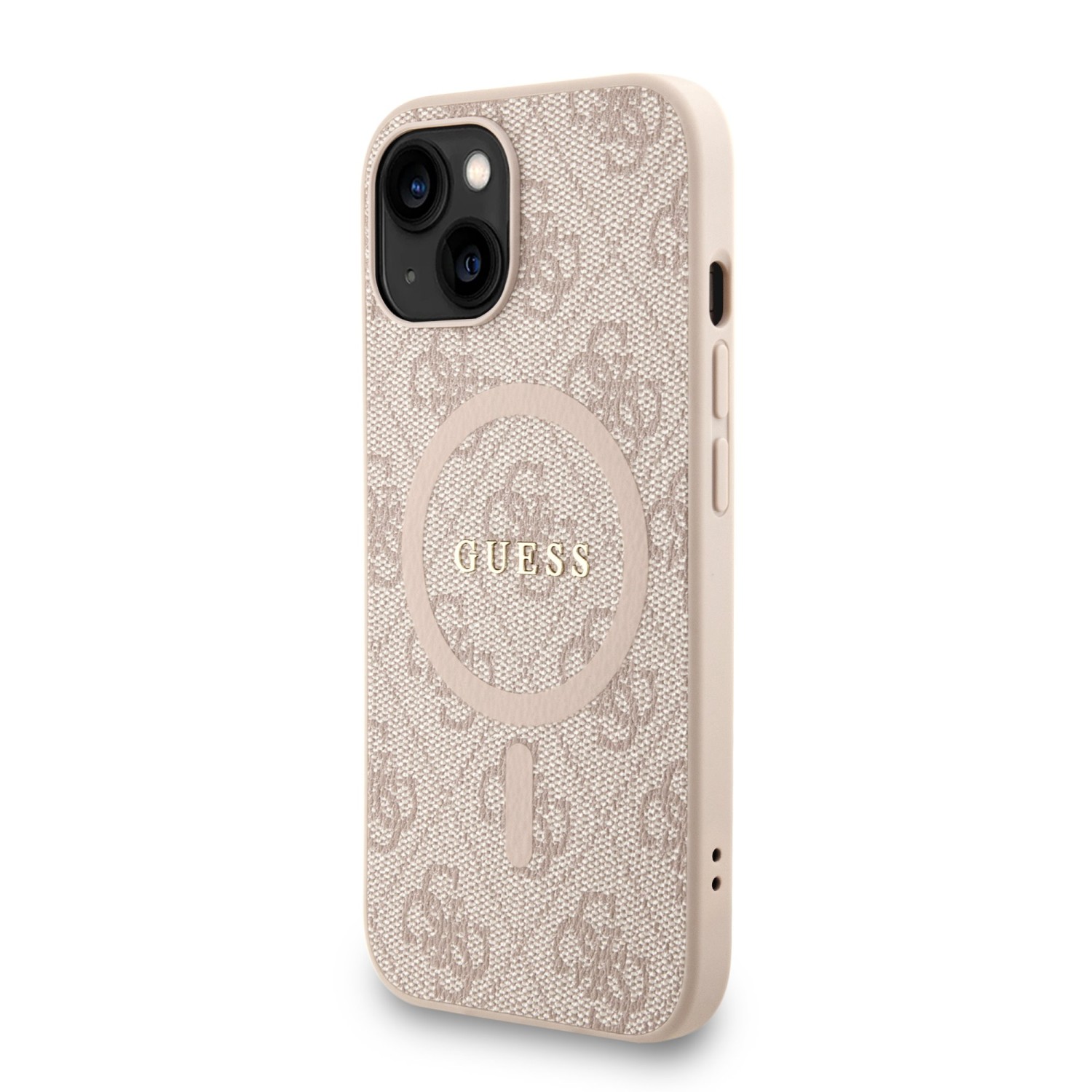 Guess PU Leather 4G Colored Ring Strap MagSafe Zadní Kryt pro iPhone 15 Pink