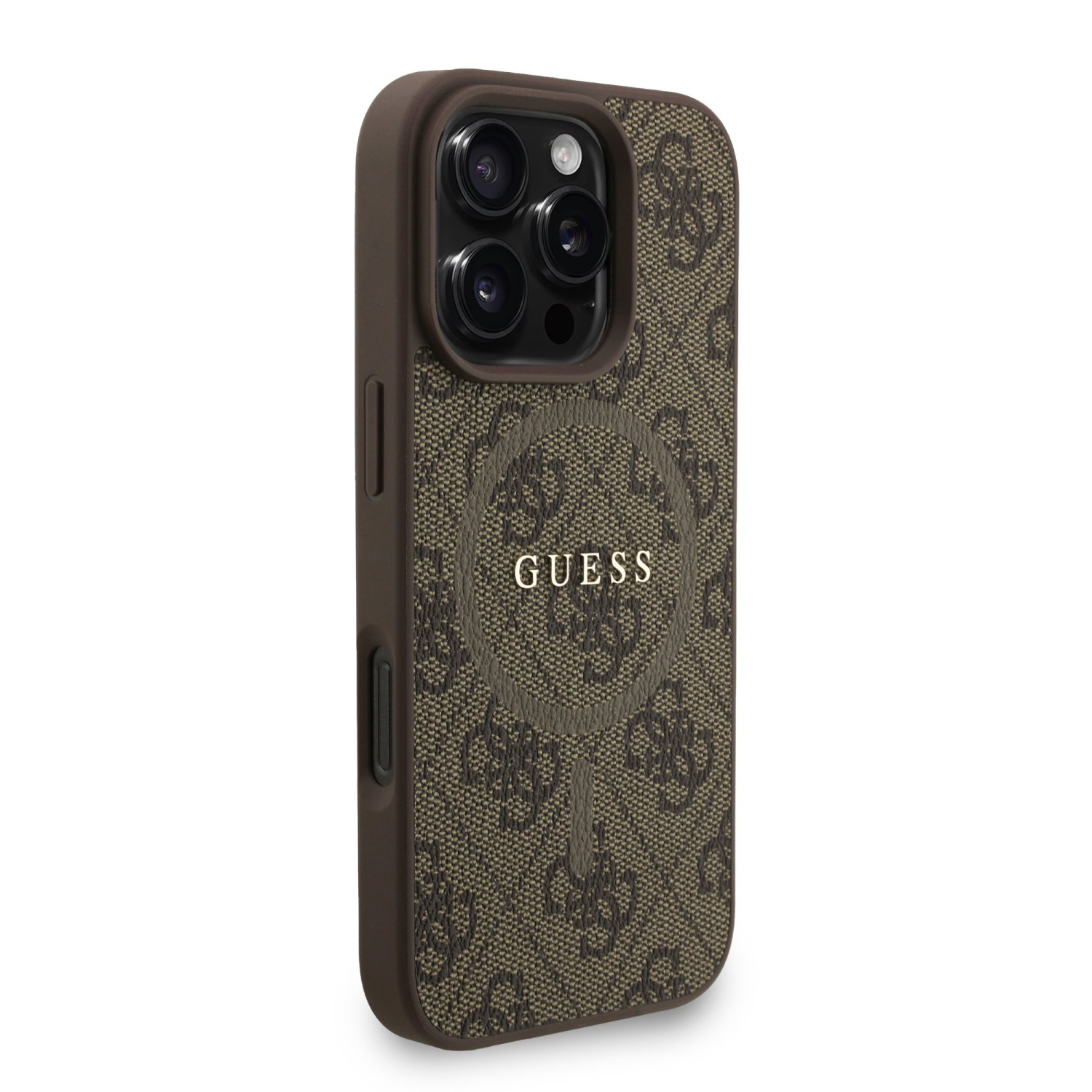 Guess PU Leather 4G Colored Ring Strap MagSafe Zadní Kryt pro iPhone 16 Pro Max Brown