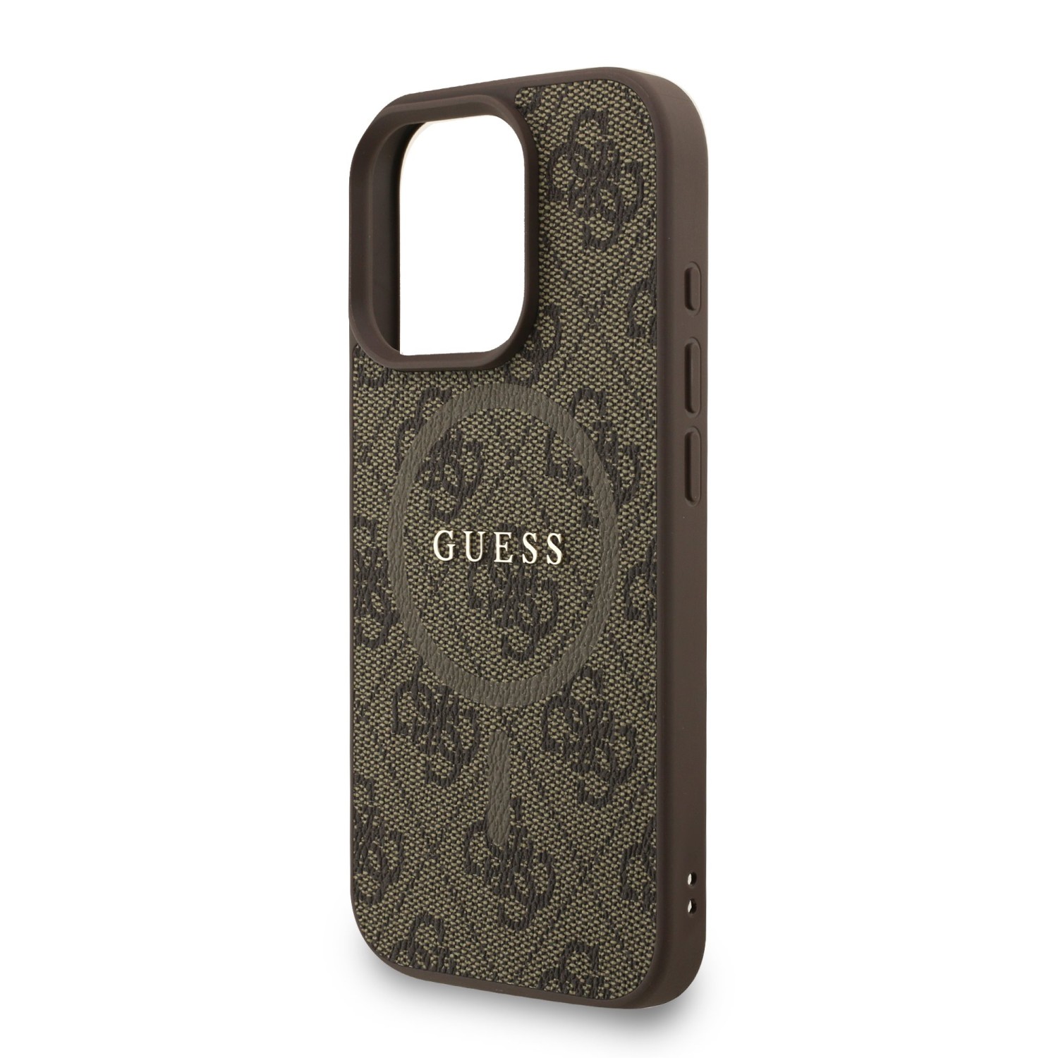 Guess PU Leather 4G Colored Ring Strap MagSafe Zadní Kryt pro iPhone 16 Pro Max Brown
