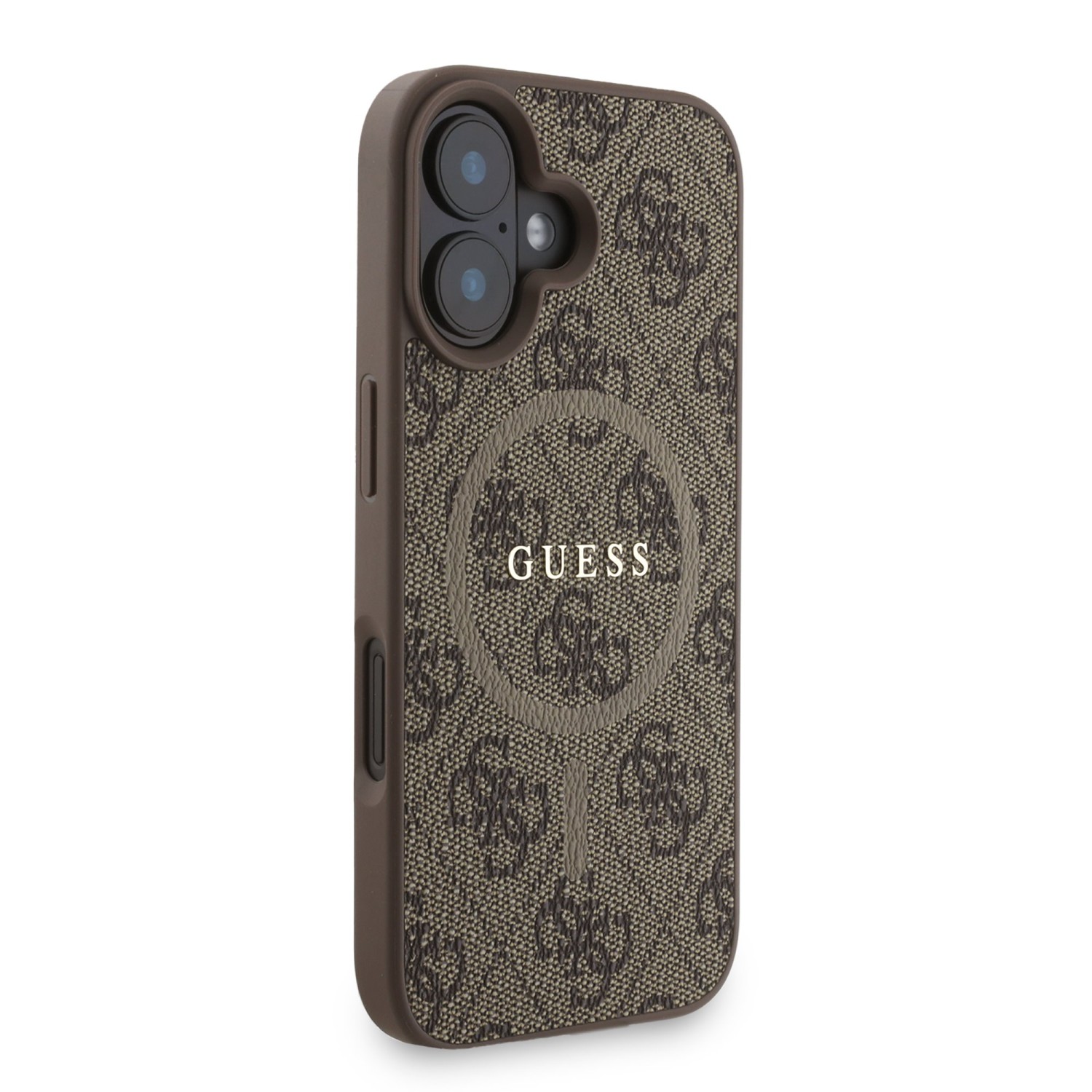 Guess PU Leather 4G Colored Ring Strap MagSafe Zadní Kryt pro iPhone 16 Brown