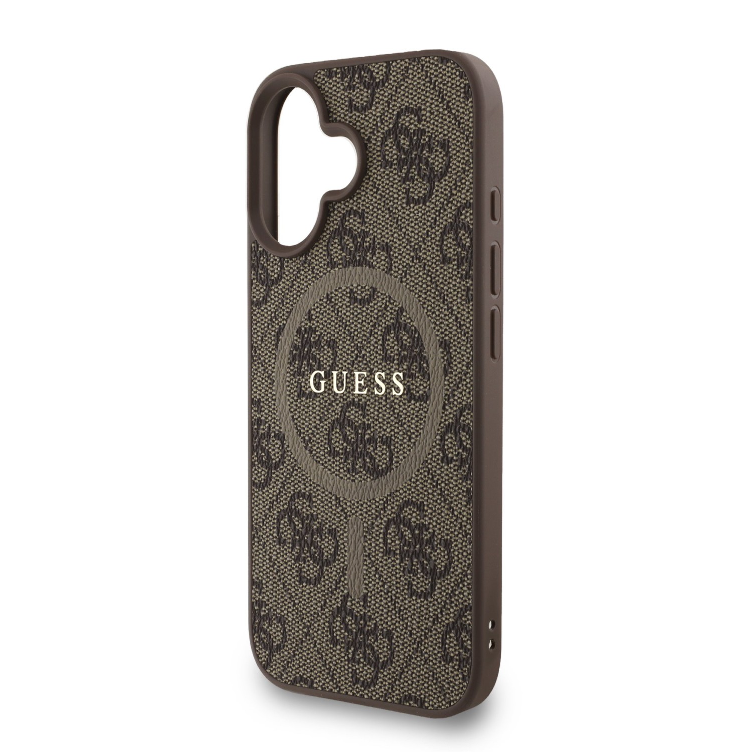 Guess PU Leather 4G Colored Ring Strap MagSafe Zadní Kryt pro iPhone 16 Brown