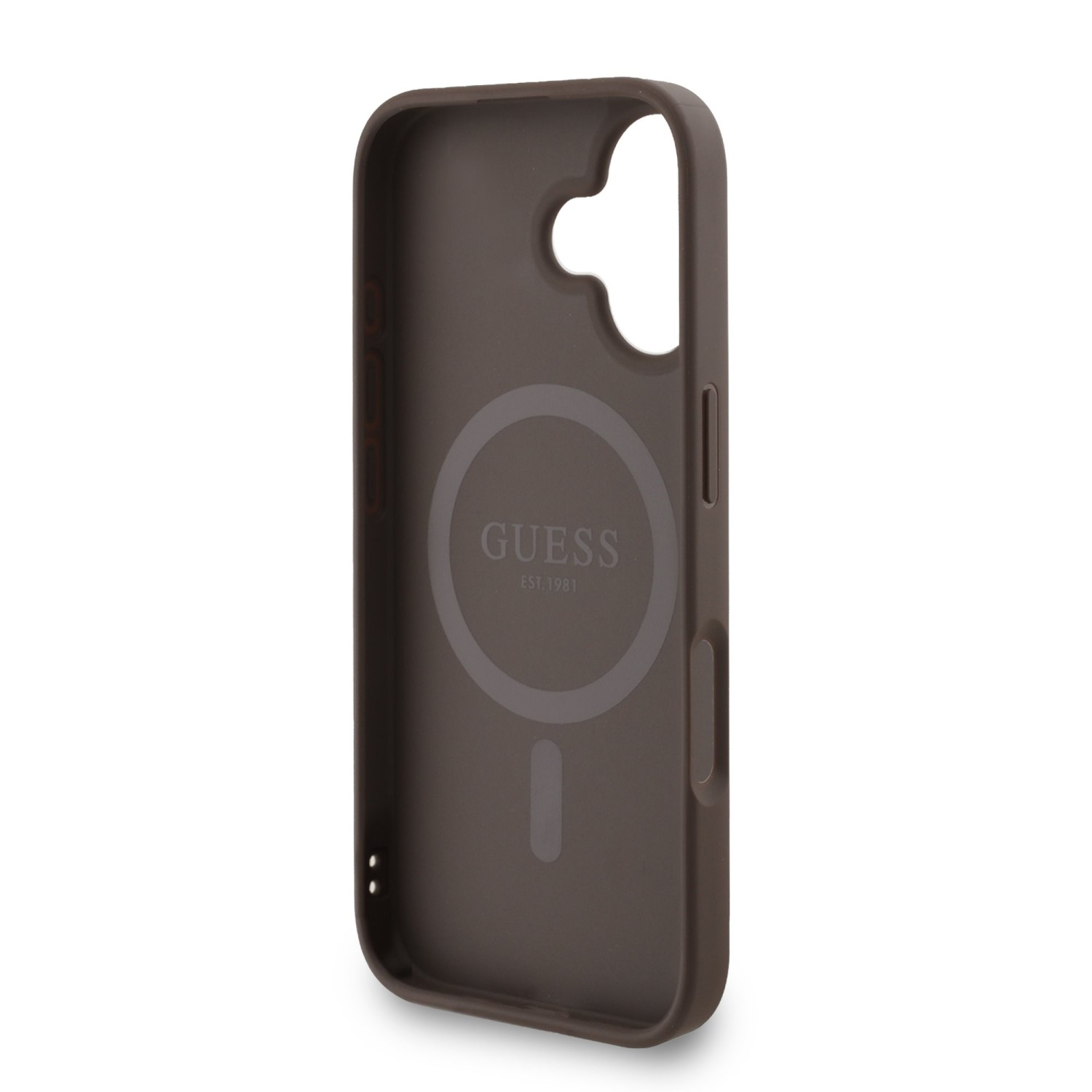 Guess PU Leather 4G Colored Ring Strap MagSafe Zadní Kryt pro iPhone 16 Brown
