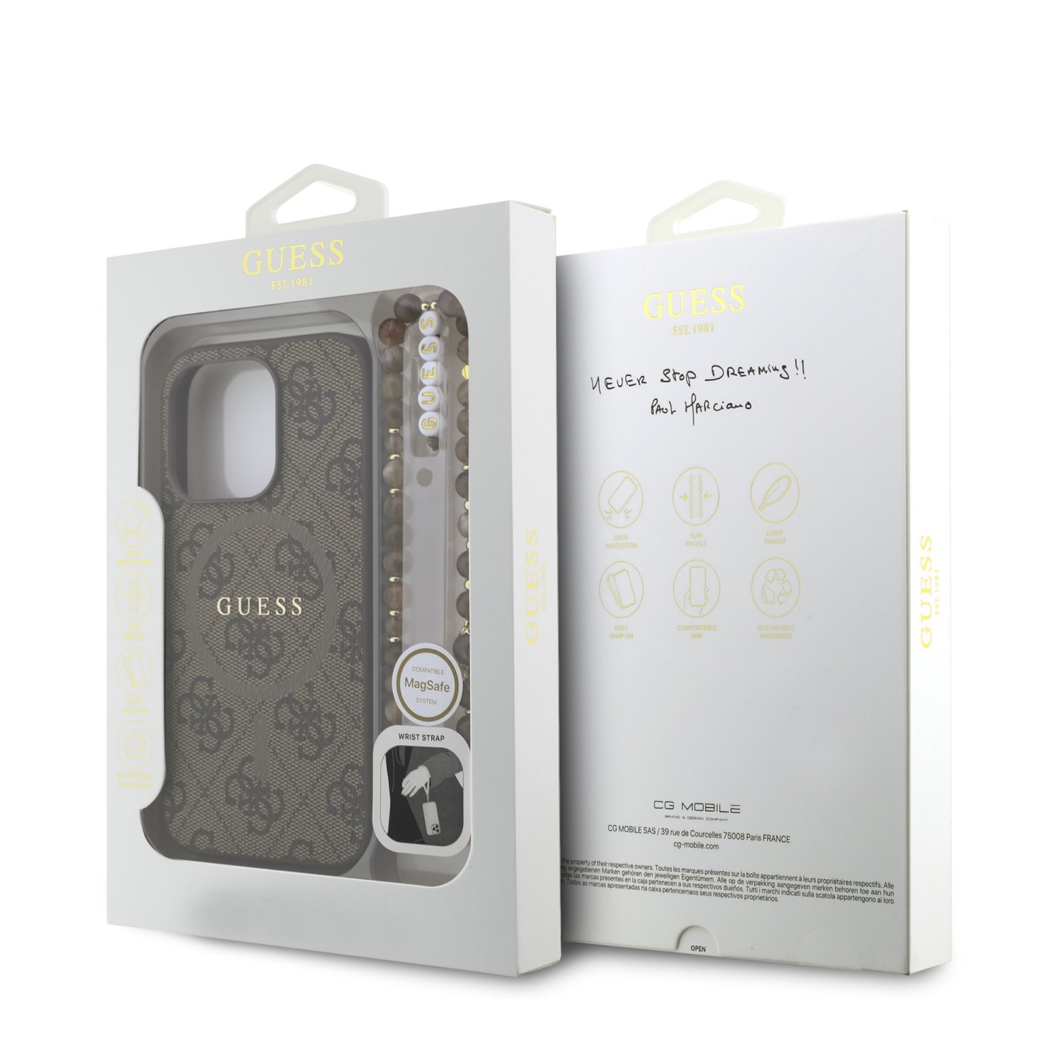 Guess PU Leather 4G Colored Ring Strap MagSafe Zadní Kryt pro iPhone 15 Pro Max Brown