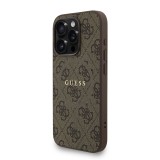 Guess PU Leather 4G Colored Ring Strap MagSafe Zadní Kryt pro iPhone 15 Pro Brown