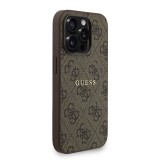 Guess PU Leather 4G Colored Ring Strap MagSafe Zadní Kryt pro iPhone 15 Pro Brown