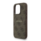 Guess PU Leather 4G Colored Ring Strap MagSafe Zadní Kryt pro iPhone 15 Pro Brown