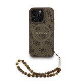 Zadní kryt Guess PU Leather 4G Colored Ring Strap MagSafe pro Apple iPhone 15 Pro, hnědá