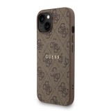Guess PU Leather 4G Colored Ring Strap MagSafe Zadní Kryt pro iPhone 15 Brown