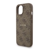 Guess PU Leather 4G Colored Ring Strap MagSafe Zadní Kryt pro iPhone 15 Brown