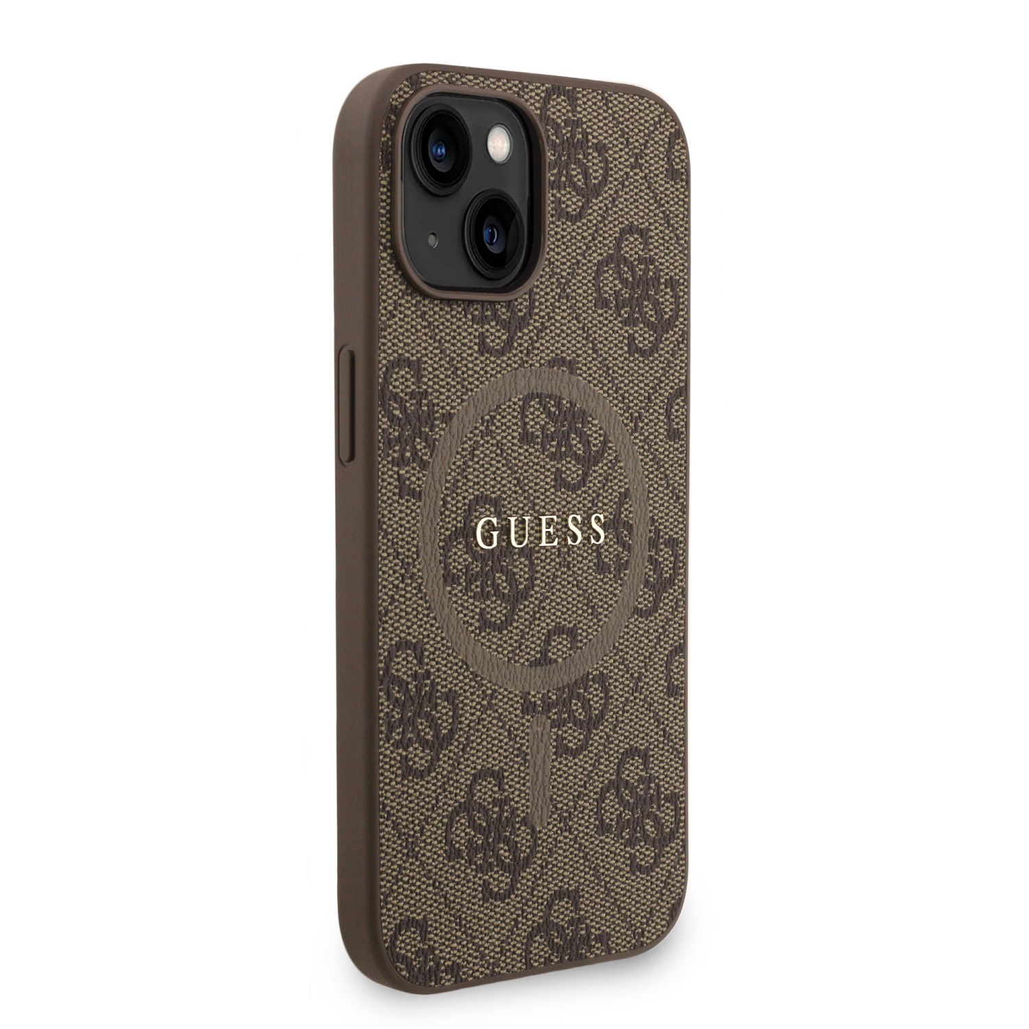 Guess PU Leather 4G Colored Ring Strap MagSafe Zadní Kryt pro iPhone 15 Brown