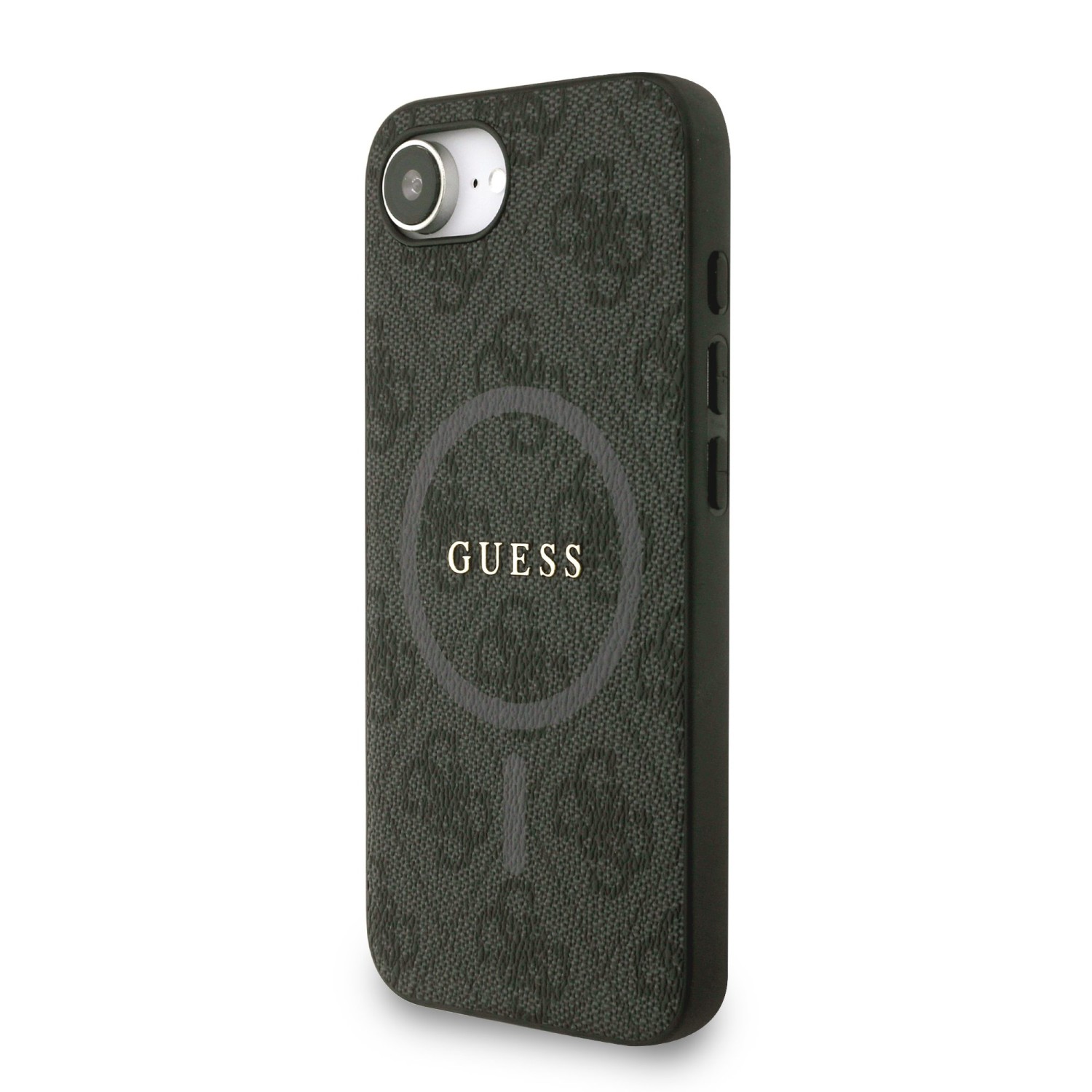 Guess PU Leather 4G Colored Ring Strap MagSafe Zadní Kryt pro iPhone 16e Black