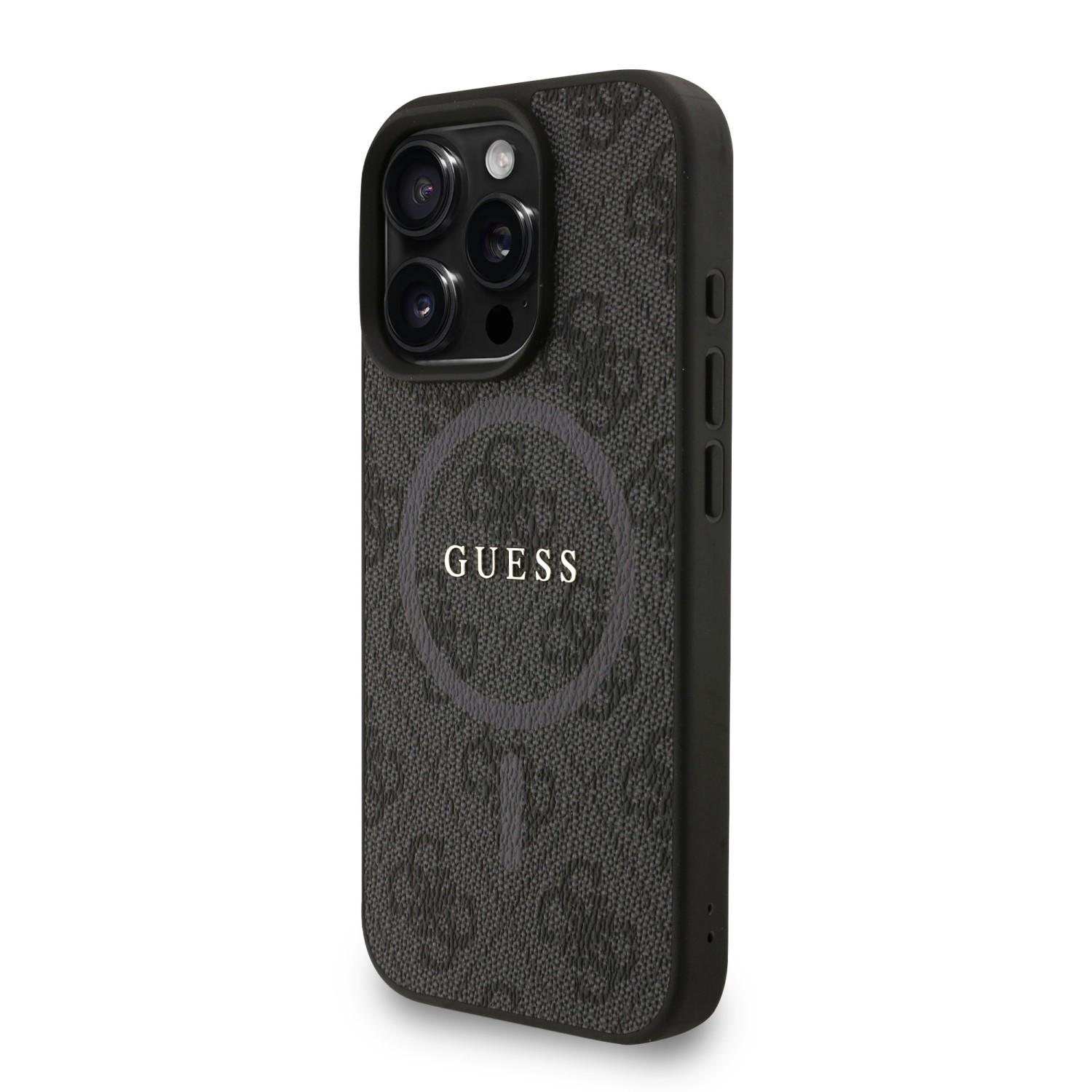 Guess PU Leather 4G Colored Ring Strap MagSafe Zadní Kryt pro iPhone 16 Pro Max Black