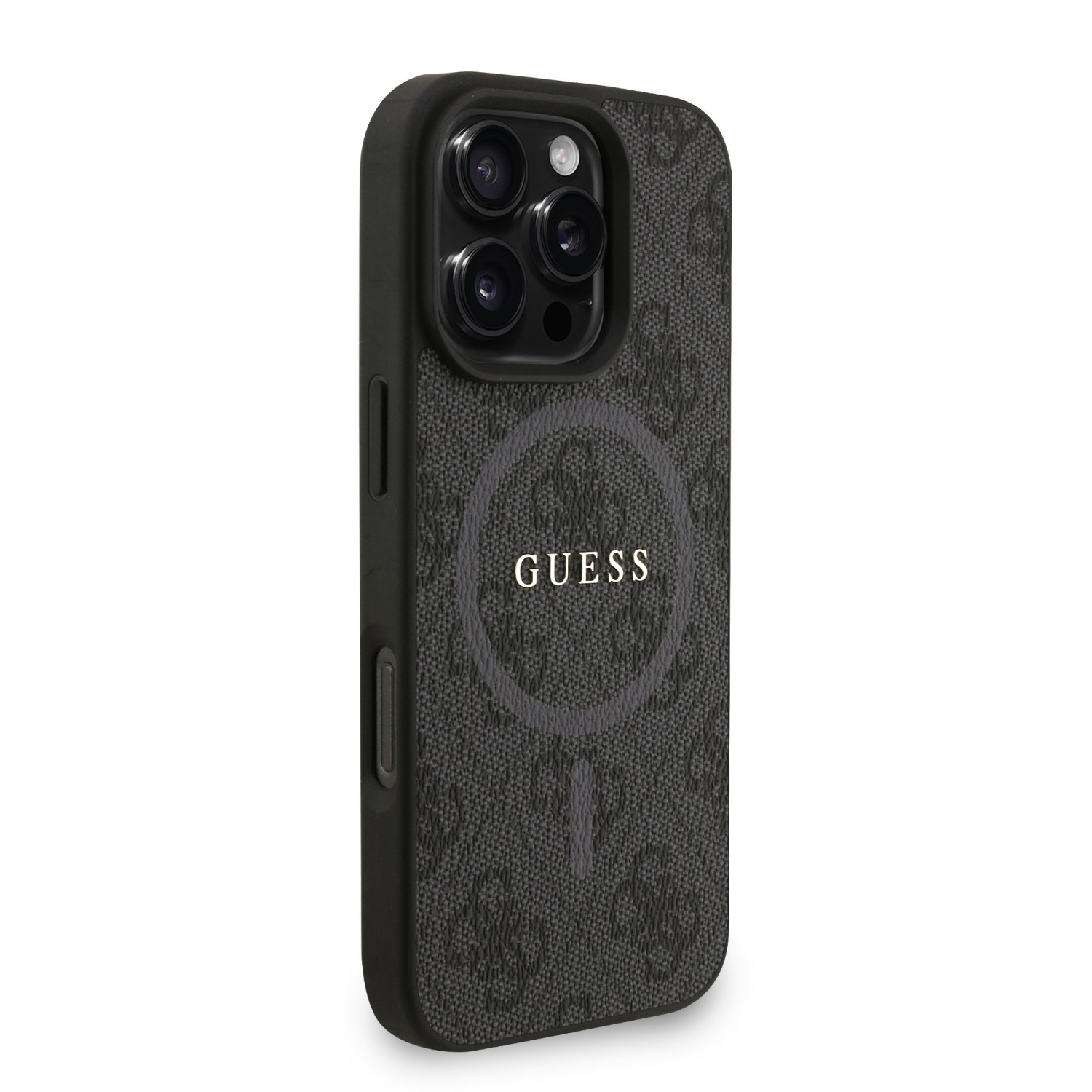 Guess PU Leather 4G Colored Ring Strap MagSafe Zadní Kryt pro iPhone 16 Pro Max Black