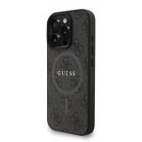 Guess PU Leather 4G Colored Ring Strap MagSafe Zadní Kryt pro iPhone 16 Pro Black