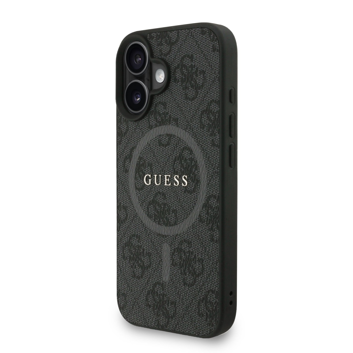Guess PU Leather 4G Colored Ring Strap MagSafe Zadní Kryt pro iPhone 16 Black