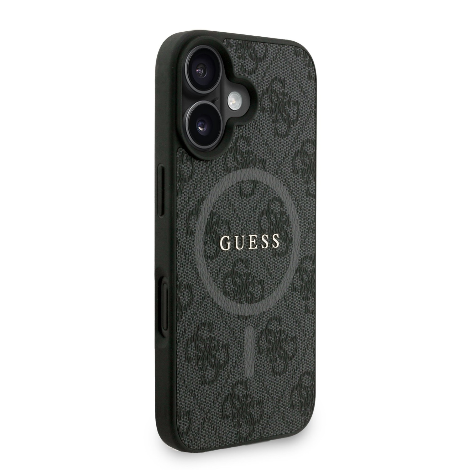 Guess PU Leather 4G Colored Ring Strap MagSafe Zadní Kryt pro iPhone 16 Black
