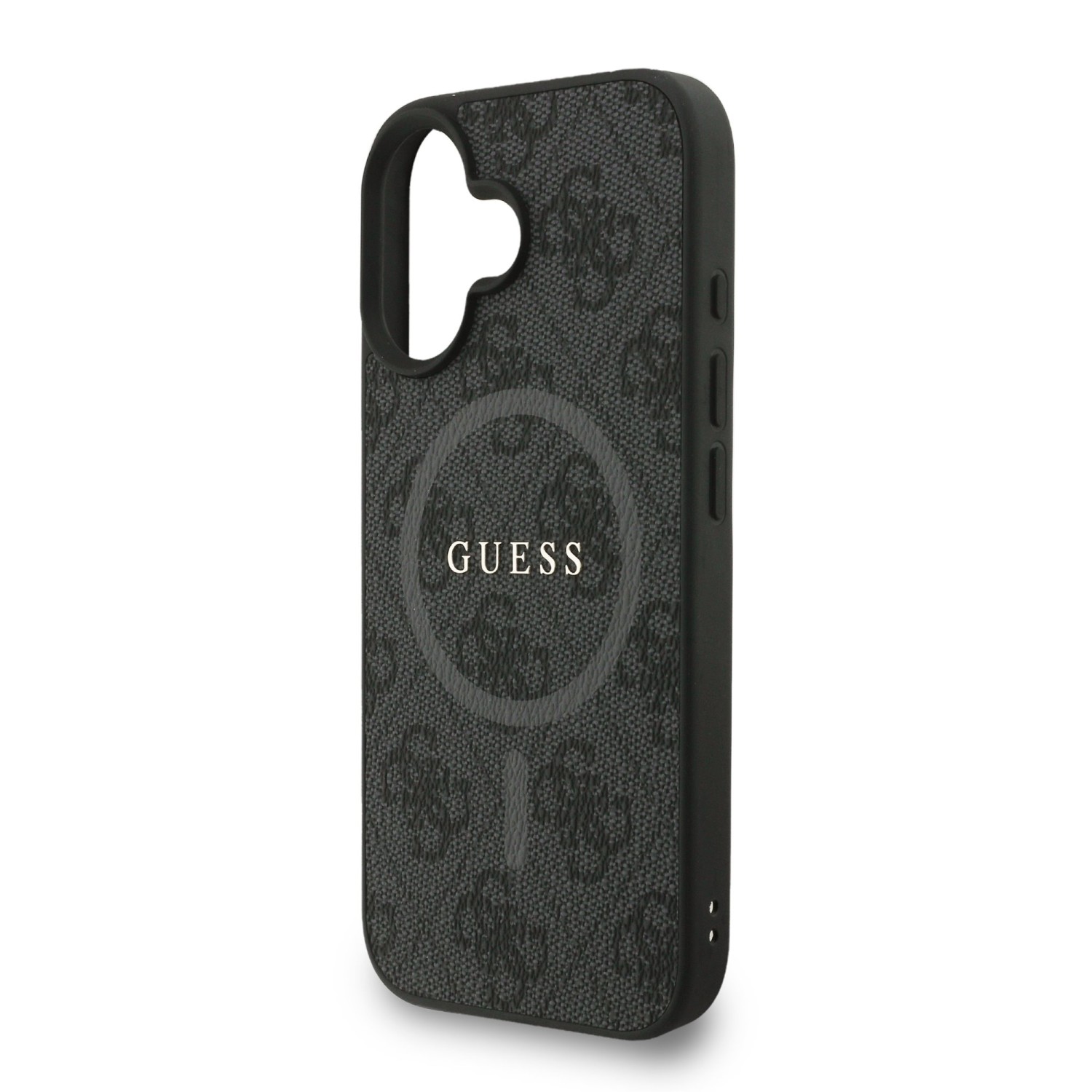 Guess PU Leather 4G Colored Ring Strap MagSafe Zadní Kryt pro iPhone 16 Black