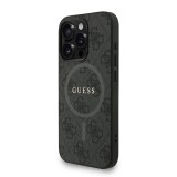 Guess PU Leather 4G Colored Ring Strap MagSafe Zadní Kryt pro iPhone 15 Pro Max Black