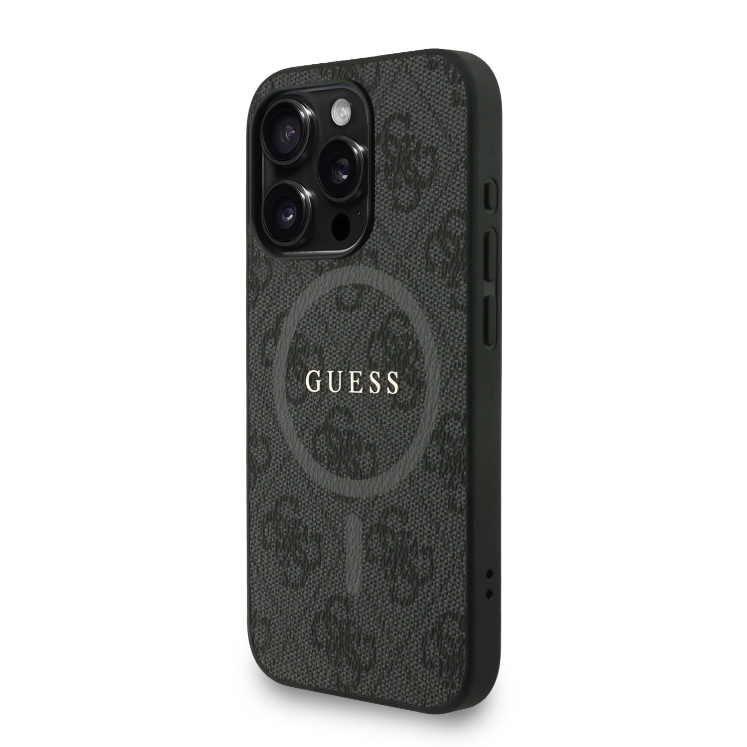 Guess PU Leather 4G Colored Ring Strap MagSafe Zadní Kryt pro iPhone 15 Pro Max Black