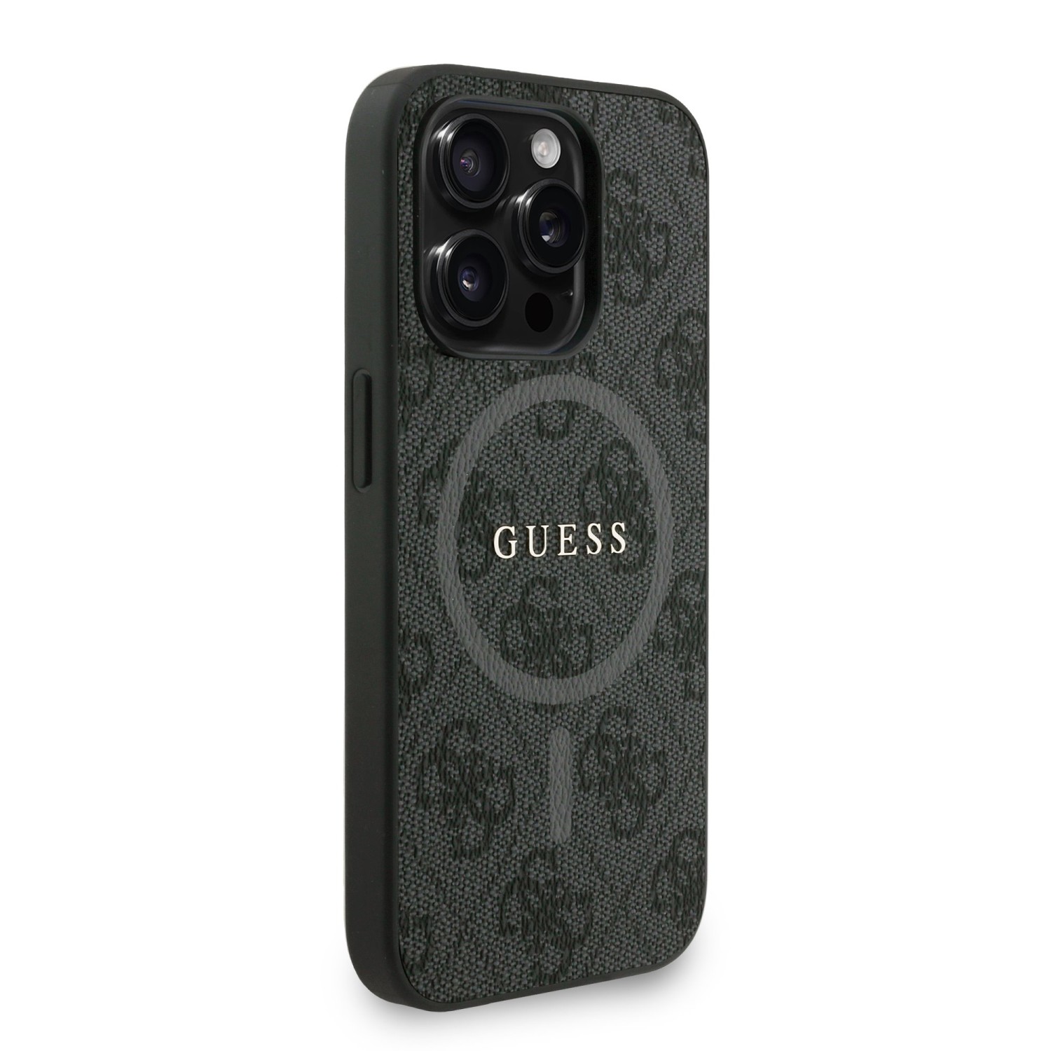 Guess PU Leather 4G Colored Ring Strap MagSafe Zadní Kryt pro iPhone 15 Pro Max Black