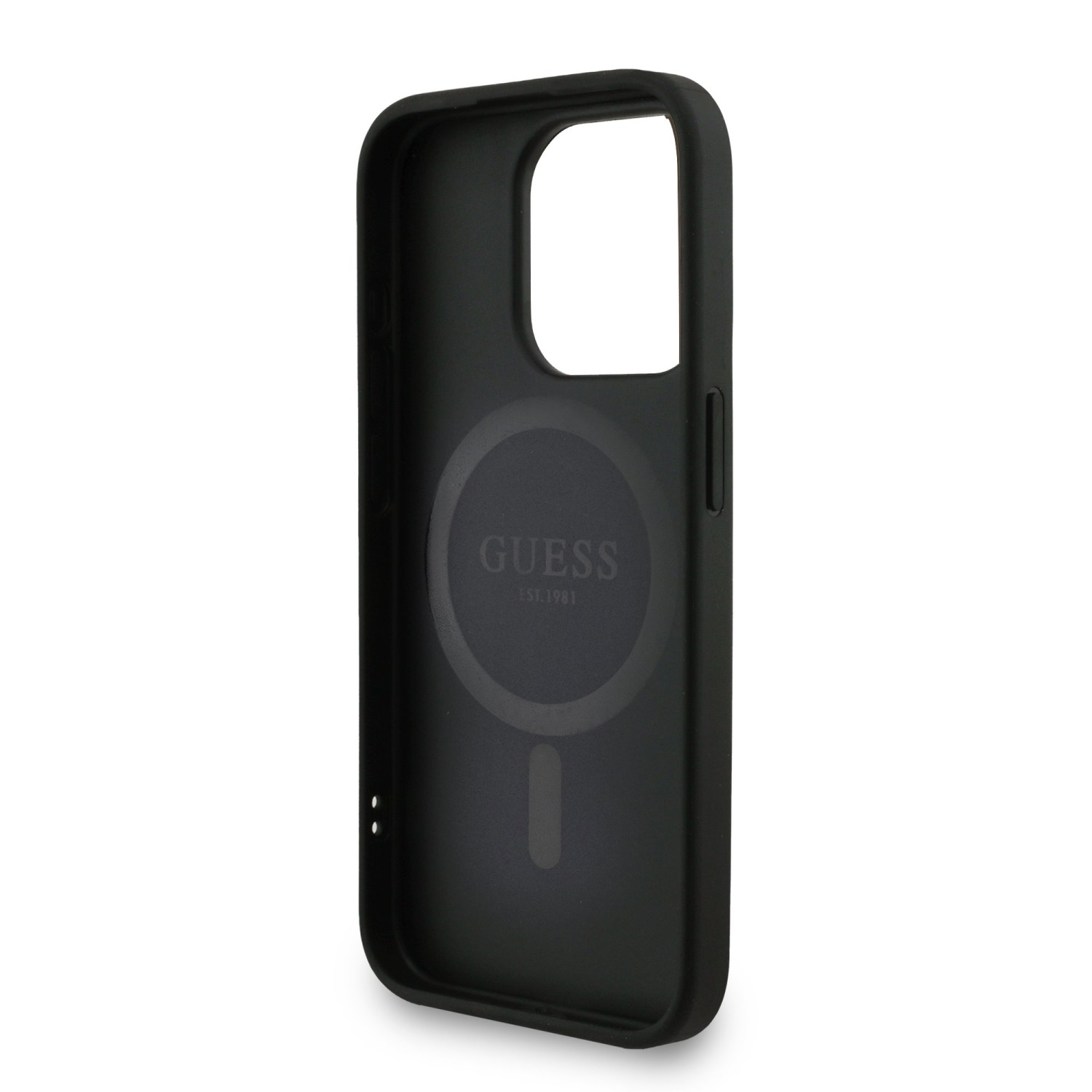 Guess PU Leather 4G Colored Ring Strap MagSafe Zadní Kryt pro iPhone 15 Pro Max Black