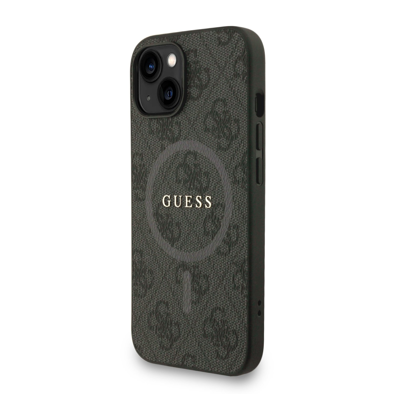 Guess PU Leather 4G Colored Ring Strap MagSafe Zadní Kryt pro iPhone 15 Black