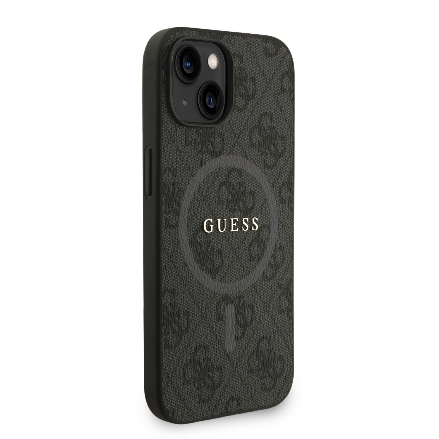 Guess PU Leather 4G Colored Ring Strap MagSafe Zadní Kryt pro iPhone 15 Black