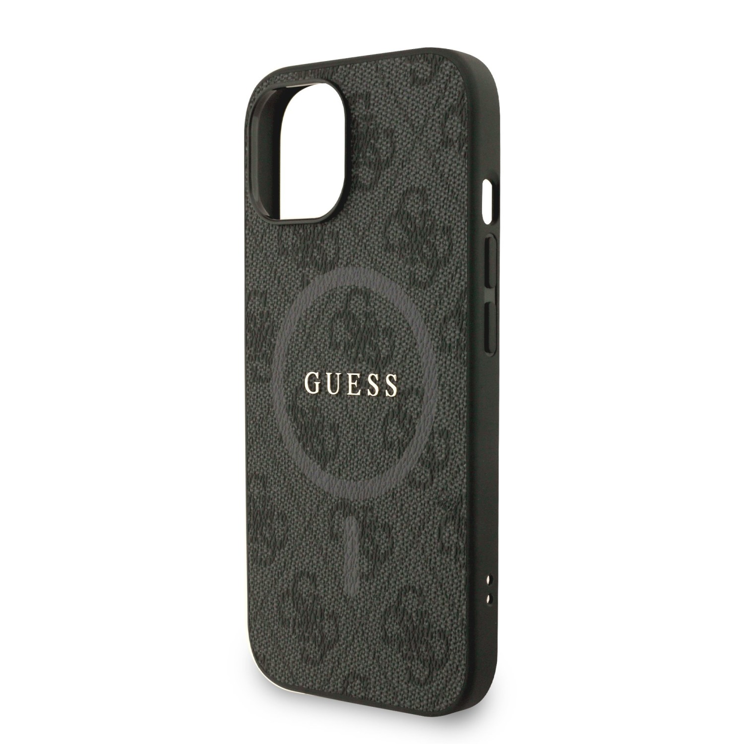 Guess PU Leather 4G Colored Ring Strap MagSafe Zadní Kryt pro iPhone 15 Black