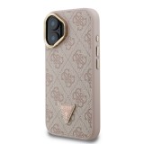 Guess PU 4G Strass Triangle Logo Stand Camera Frame MagSafe Zadní Kryt pro iPhone 16 Pink