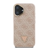 Guess PU 4G Strass Triangle Logo Stand Camera Frame MagSafe Zadní Kryt pro iPhone 16 Pink