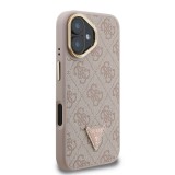 Guess PU 4G Strass Triangle Logo Stand Camera Frame MagSafe Zadní Kryt pro iPhone 16 Pink