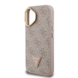 Guess PU 4G Strass Triangle Logo Stand Camera Frame MagSafe Zadní Kryt pro iPhone 16 Pink