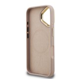 Guess PU 4G Strass Triangle Logo Stand Camera Frame MagSafe Zadní Kryt pro iPhone 16 Pink