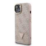 Guess PU 4G Strass Triangle Logo Stand Camera Frame MagSafe Zadní Kryt pro iPhone 13 Pink