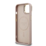 Guess PU 4G Strass Triangle Logo Stand Camera Frame MagSafe Zadní Kryt pro iPhone 13 Pink