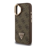 Guess PU 4G Strass Triangle Logo Stand Camera Frame MagSafe Zadní Kryt pro iPhone 16 Brown