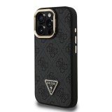 Guess PU 4G Strass Triangle Logo Stand Camera Frame MagSafe Zadní Kryt pro iPhone 16 Pro Max Black